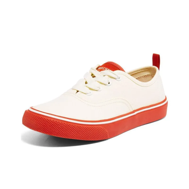 Skechers Anti Slip And Wear Resistant Cushioning Lightweight Breathable Low Top Canvas Shoes Women's White Red-2