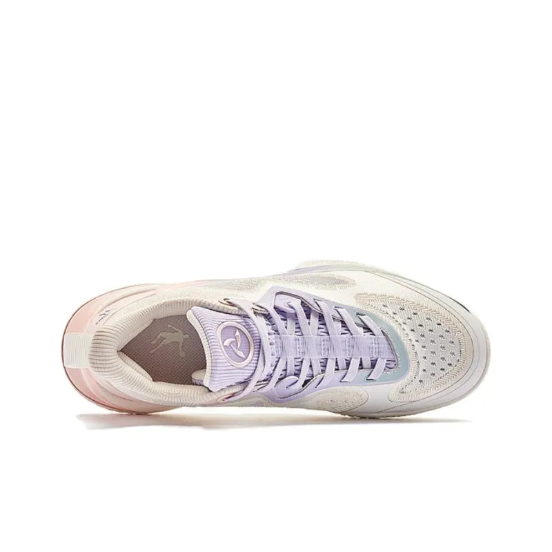 QIAODAN Wind Blade 4 Cushioned Slip Resistant Low Top Basketball Shoes Men's White Purple-5