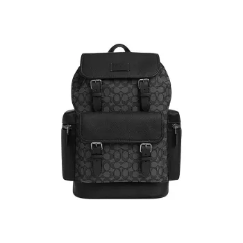 COACH Sprint Cow Leather Patchwork With Fabric Backpack Large Size Men's Charcoal Gray & Black