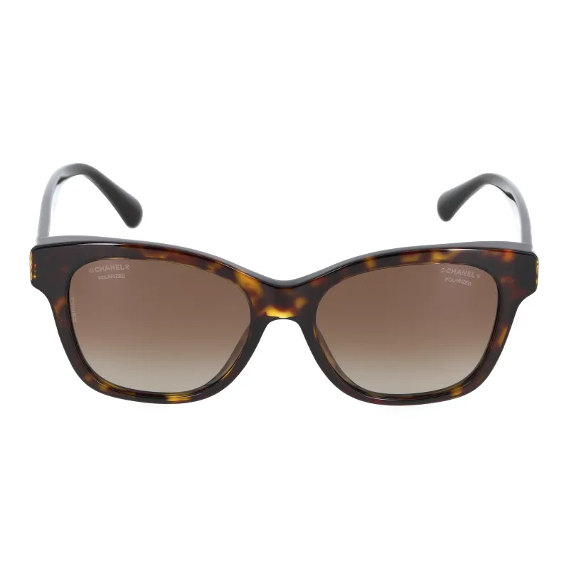 CHANEL Plate Frame Square Sunglasses Women's Brown-1
