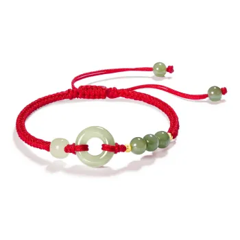 Far Mountain Joe Hetian Jade Fortune Bead Bracelet Gift Box Set Unisex Pale Greenish-White Jade