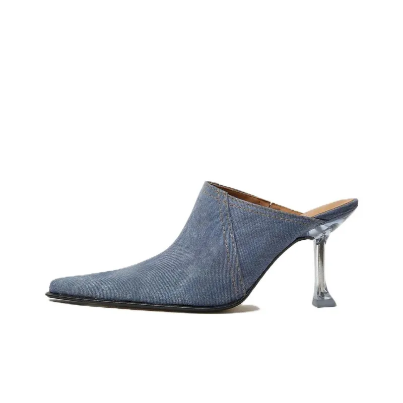 MIISTA Closed Toe Slippers 9cm Women's Blue-0