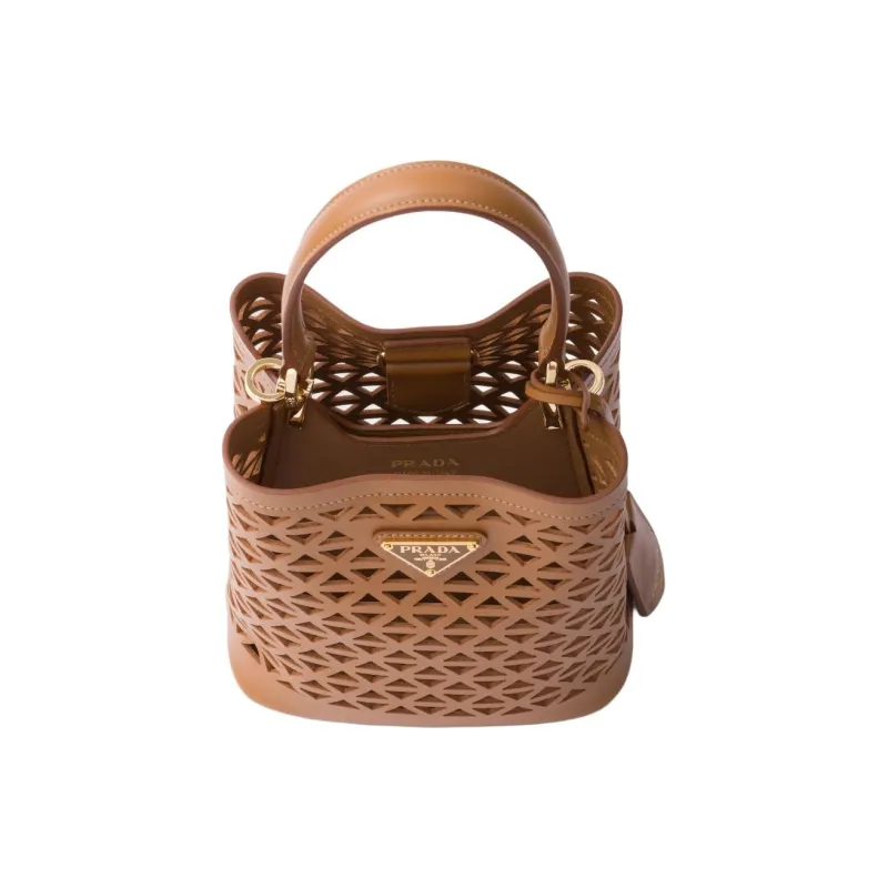 PRADA Panier Leather Shoulder Bag Crossbody Bag Handbag Mini Women's Caramel-4