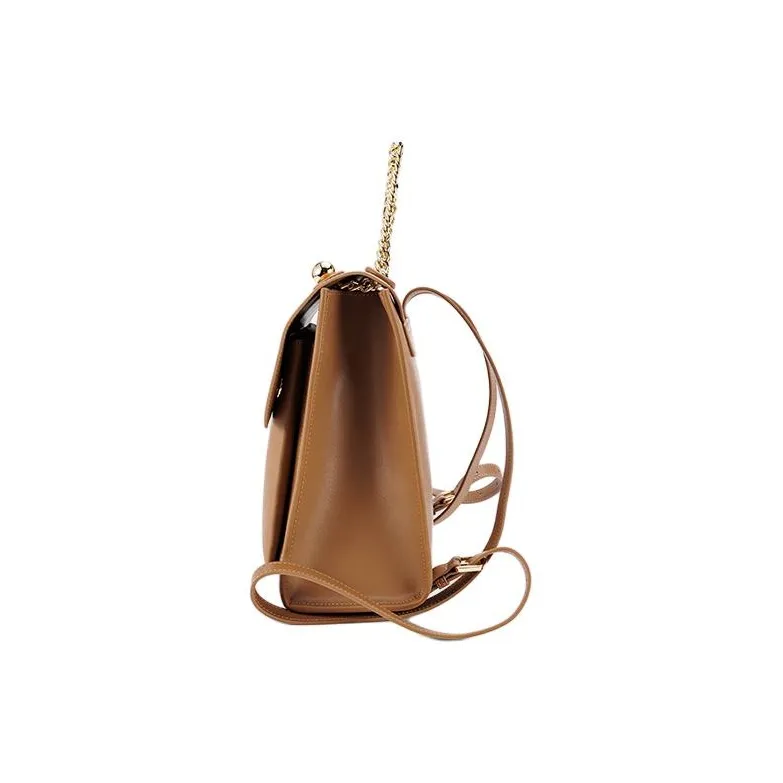 HONGU Cow Leather Backpack Small Size Women's Brown/Pitch Black-6