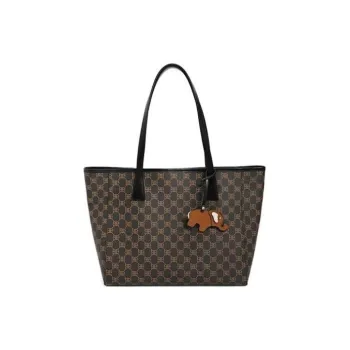 BELLE Artificial Leather Tote Bag Shopping Bag Shoulder Bag Handbag Large Size Women's Dark Brownish Black