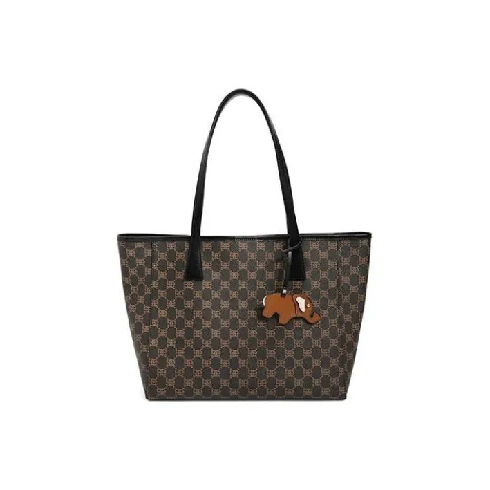BELLE Artificial Leather Tote Bag Shopping Bag Shoulder Bag Handbag Large Size Women's Dark Brownish Black-0