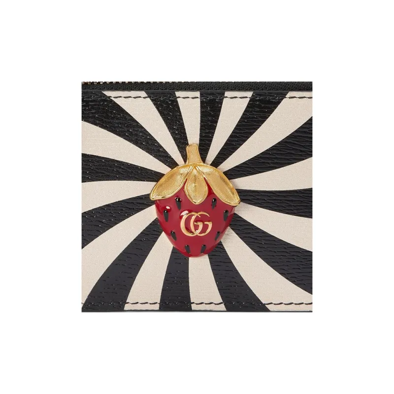 GUCCI Leather Business Card Holder Women's Black/White-4