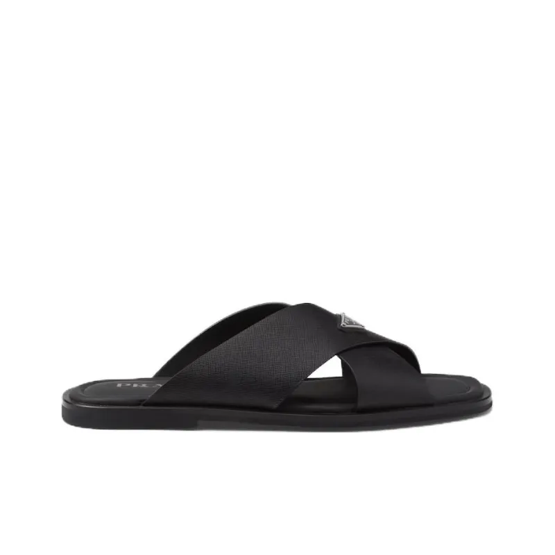 PRADA Brushed-finish Crisscross Slides-1