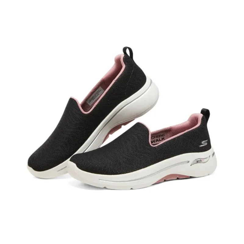 Skechers Cushioning, Wear Resistant Low Top Casual Shoes Women's Black Pink-2