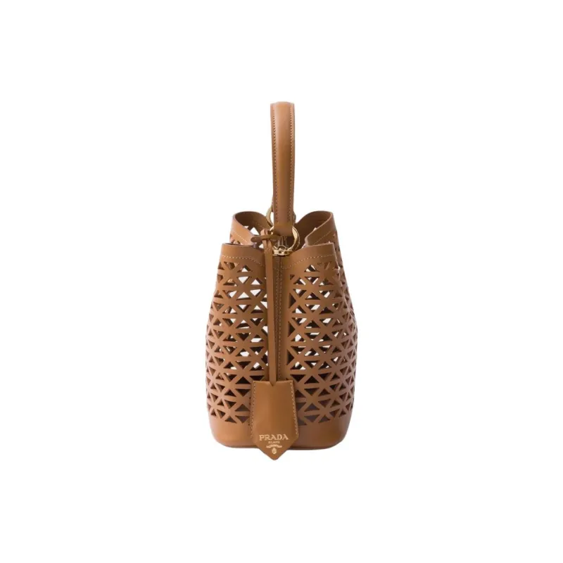 PRADA Panier Leather Shoulder Bag Crossbody Bag Handbag Mini Women's Caramel-2