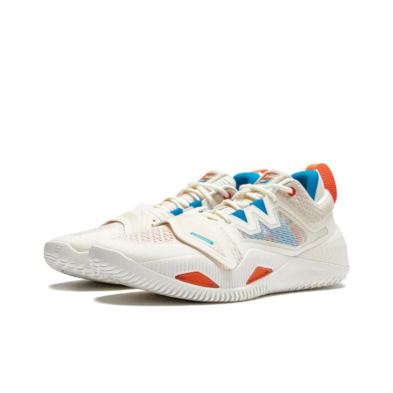 LiNing Rage 2 Cushioned Wear Resistant Supportive Lightweight Rebound Low Top Basketball Shoes Men's White Orange Blue-2