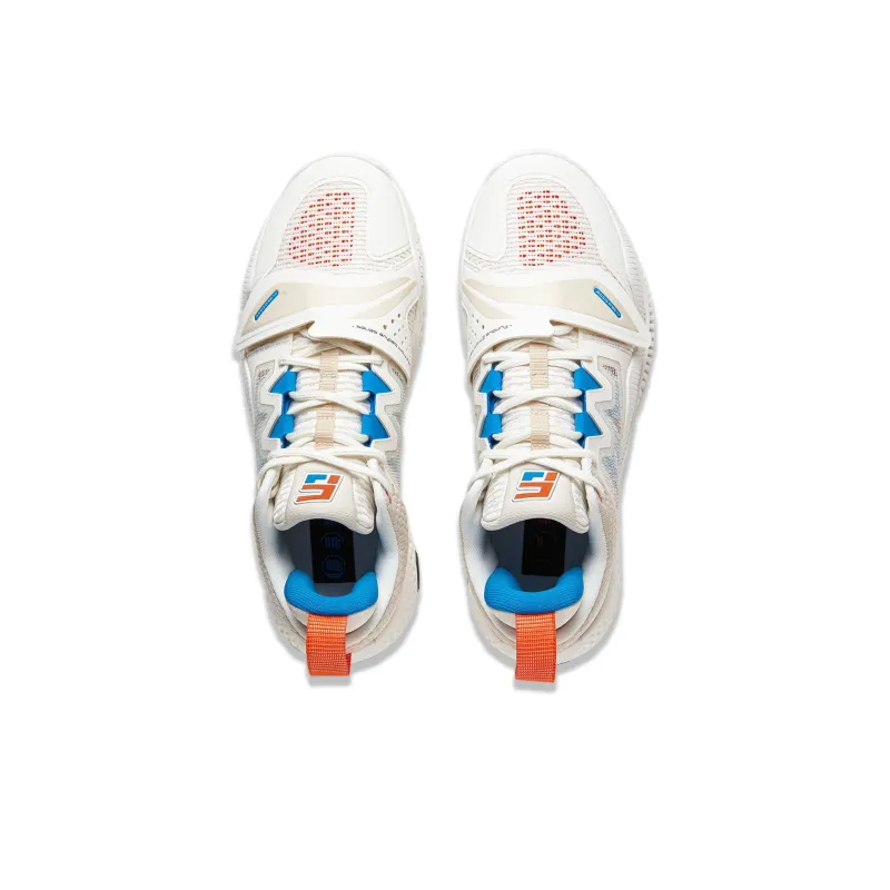 LiNing Rage 2 Cushioned Wear Resistant Supportive Lightweight Rebound Low Top Basketball Shoes Men's White Orange Blue-3