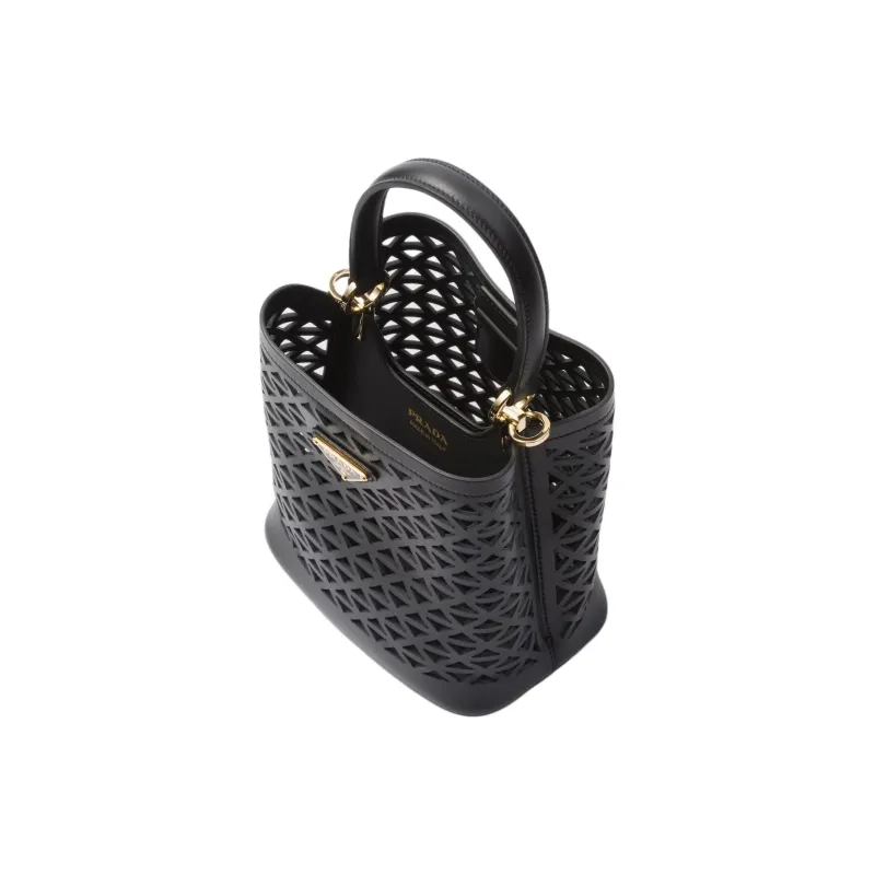 PRADA Panier Leather Shoulder Bag Crossbody Bag Handbag Mini Women's Black-3
