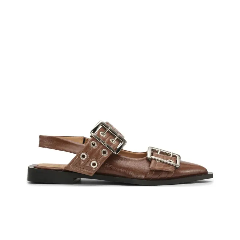GANNI Buckle-strap Slingback Ballerina Shoes-1