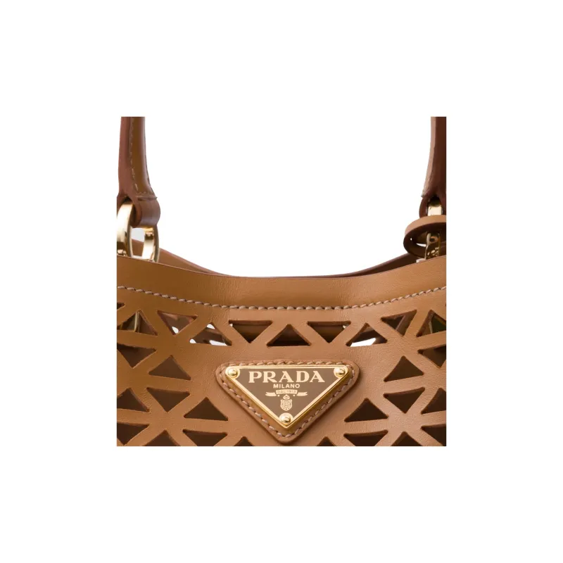 PRADA Panier Leather Shoulder Bag Crossbody Bag Handbag Mini Women's Caramel-5