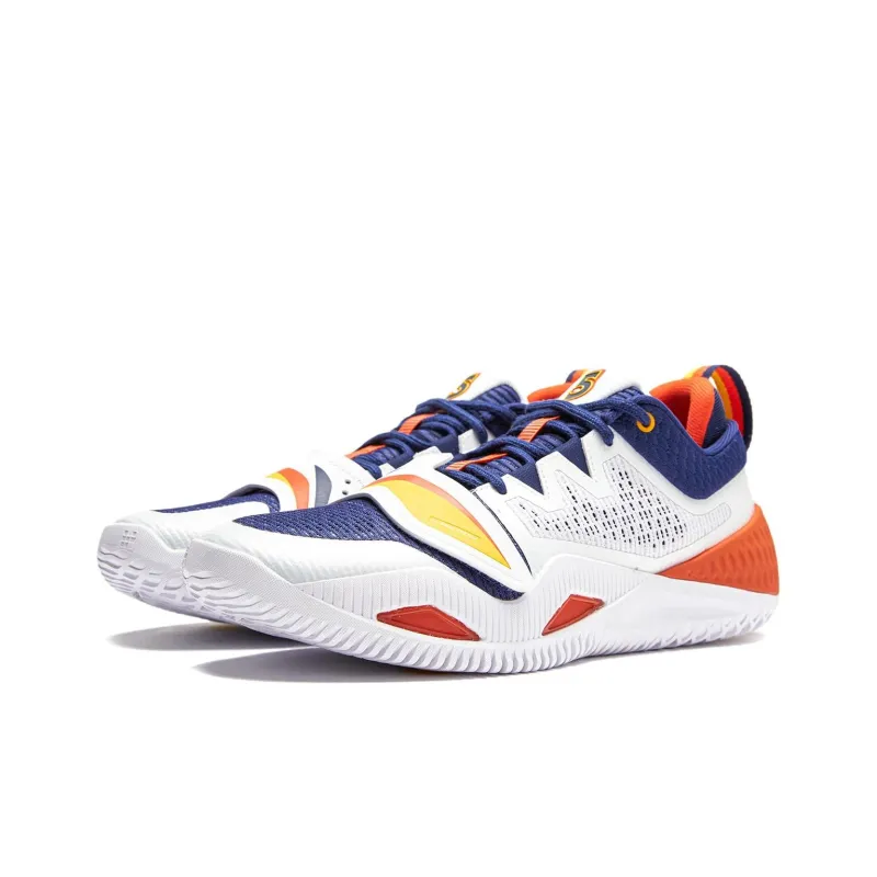 LiNing Rage 2 Cushioned Wear Resistant Supportive Lightweight Rebound Low Top Basketball Shoes Men's White Blue Orange-2