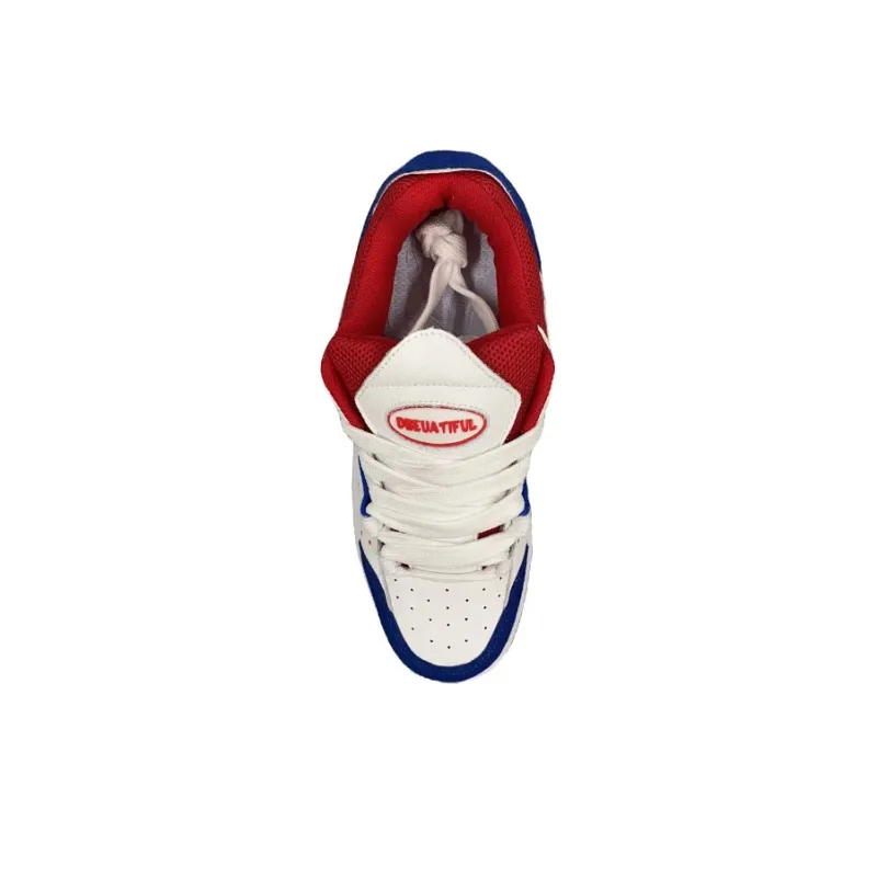 Dbeuatiful Puffy Shoes Anti Slip Wear Resistant Low Top Skateboard Shoes Unisex White Blue Red-3