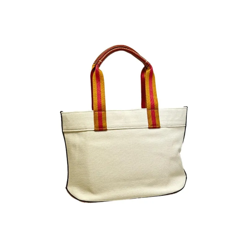 COACH Canvas With Smooth Leather Canvas Bag, Tote Bag, Shopping Bag, Handbag Medium Size Women's Beige Yellow-3