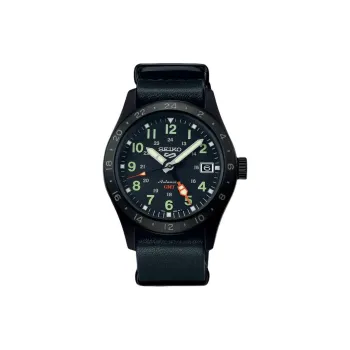 SEIKO Automatic Mechanical Movement Genuine Leather Strap Watch 39.4mm Unisex Black Dial