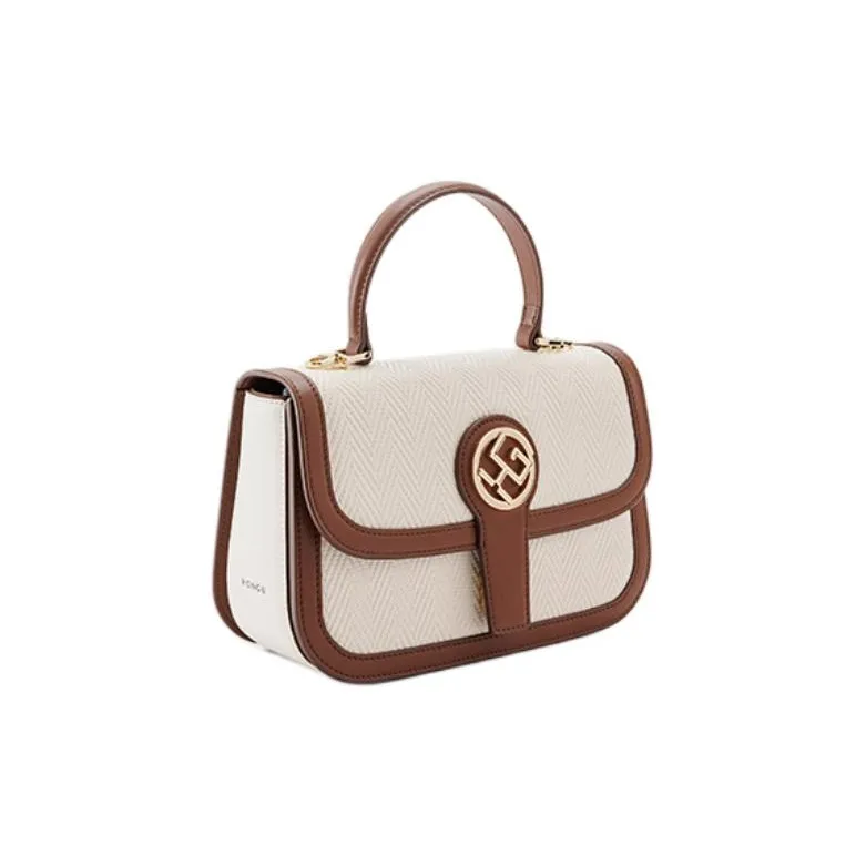 HONGU Cow Leather Small Square Bag, Portable Crossbody Bag, Shoulder Bag Regular Women's White & Brown/White & Black-5