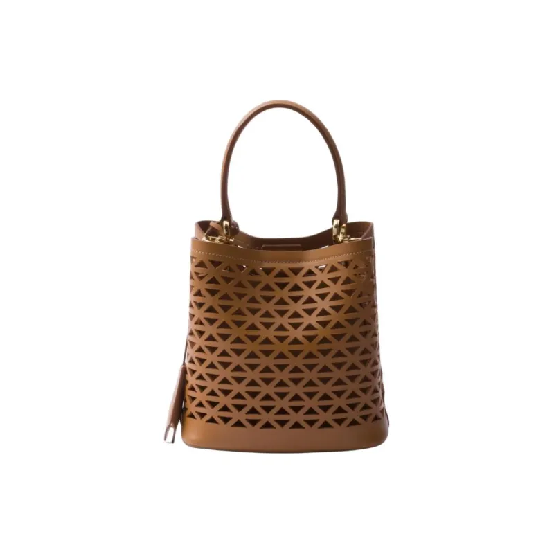 PRADA Panier Leather Shoulder Bag Crossbody Bag Handbag Mini Women's Caramel-3
