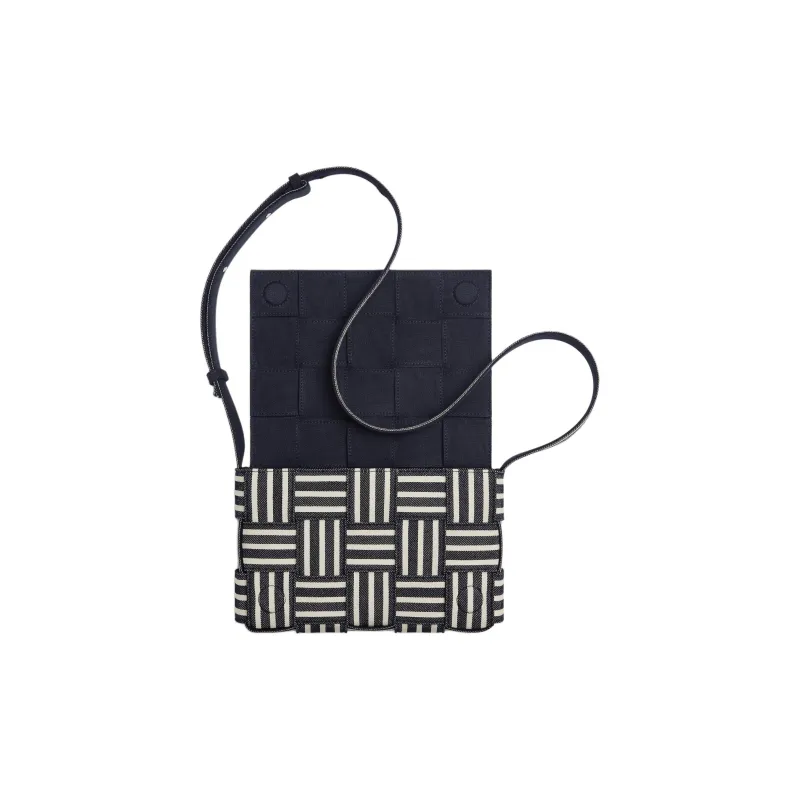 Bottega Veneta Cotton Shoulder Bag Crossbody Bag Medium Size Men's Marine Blue White And Black-3