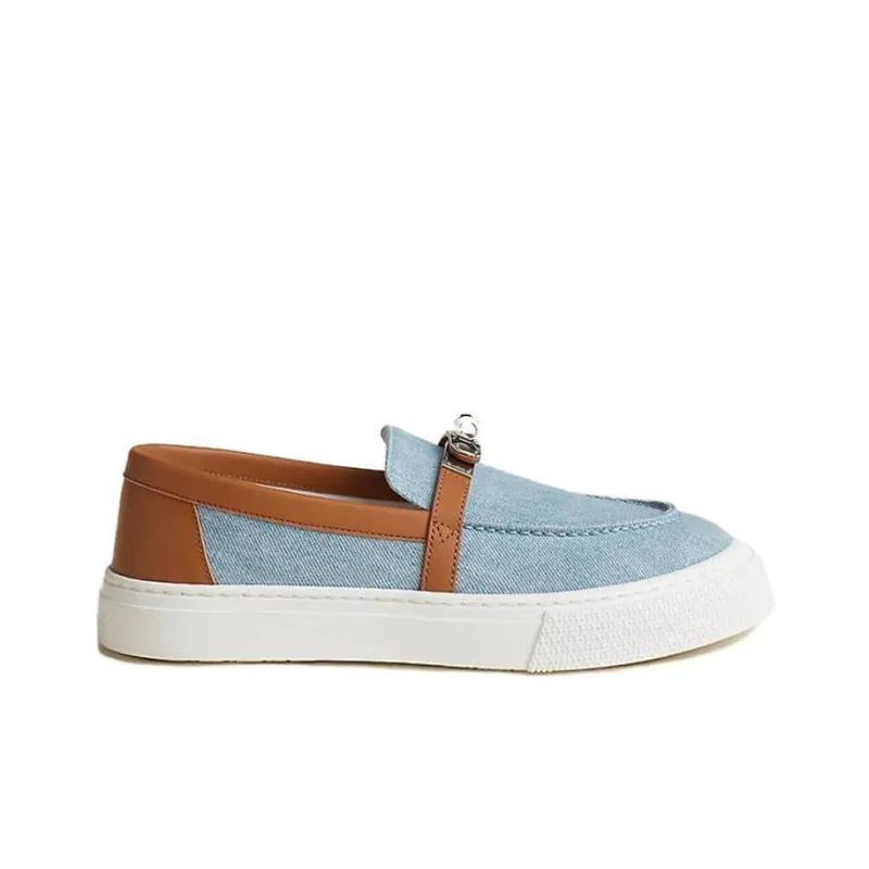 HERMES Game Loafers Women's Light Blue-1