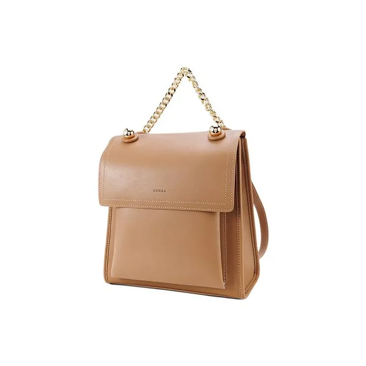 HONGU Cow Leather Backpack Small Size Women's Brown/Pitch Black-5