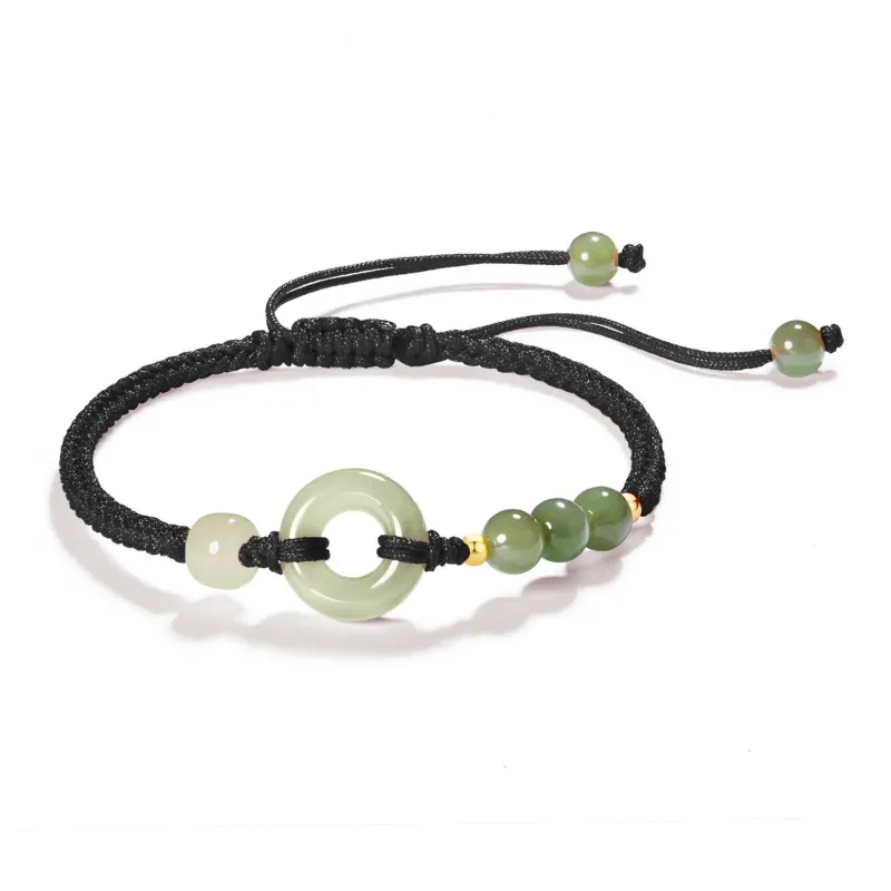 Far Mountain Joe Hetian Jade Fortune Bead Bracelet, Gift Box Set Unisex Pale Greenish White Jade-3