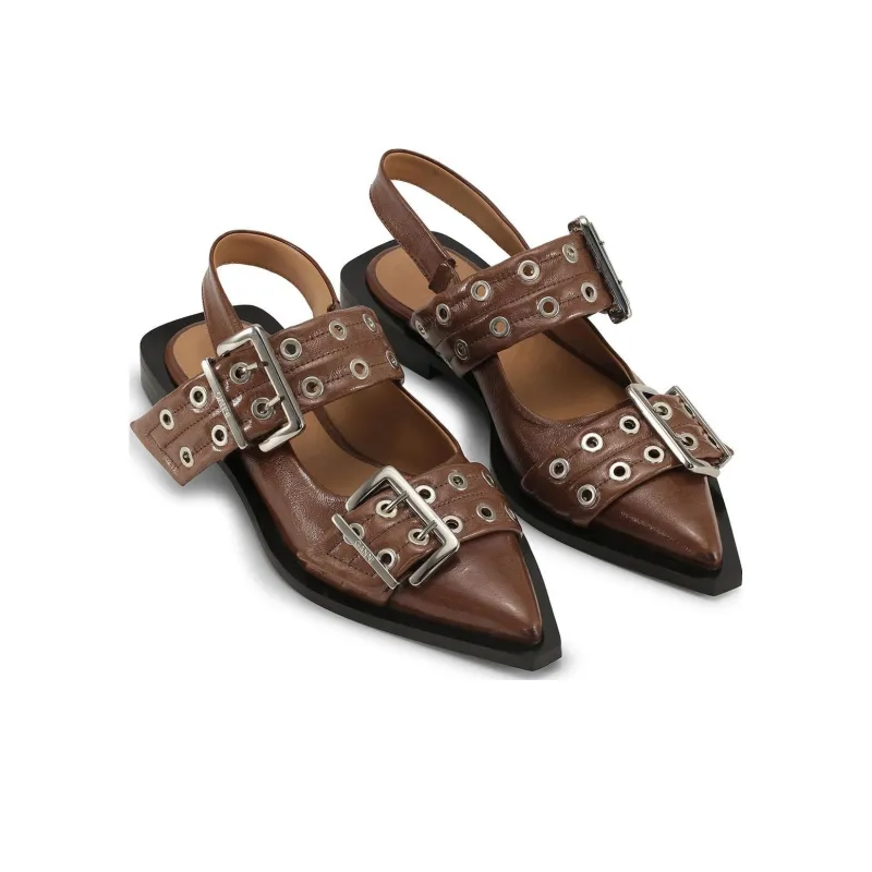 GANNI Buckle-strap Slingback Ballerina Shoes-2