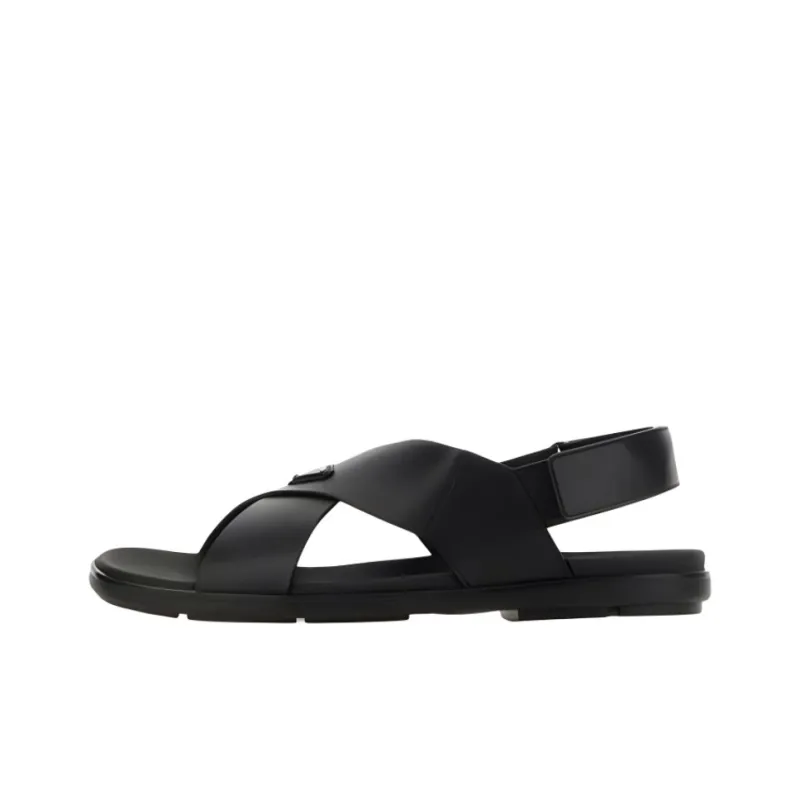 PRADA Crisscross Leather Sandals Black-0