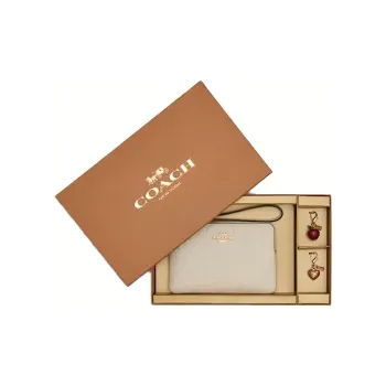 COACH Boxed Leather Wrist Bags Clutches Mini Women's Chalk White