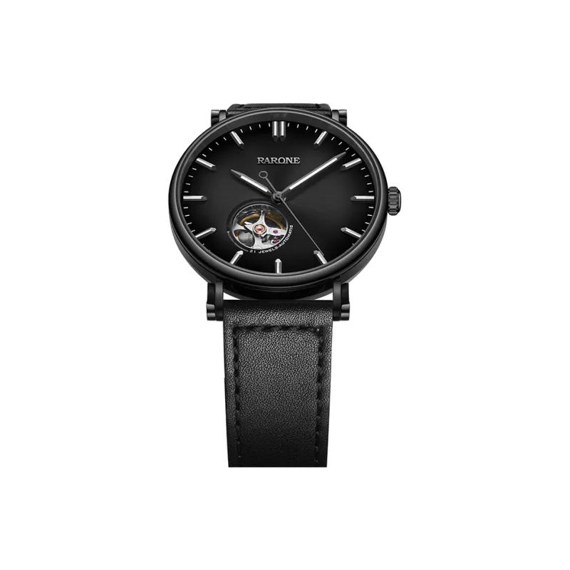 RARONE Black Knight Mechanical Movement Genuine Leather Strap Watch Men's Watches Black Dial-2