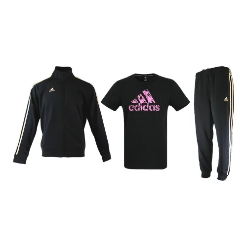 Adidas Casual Sportswear Men Set Black/Gold Coats+Black/Purple T-Shirts+Black/Gold Pants