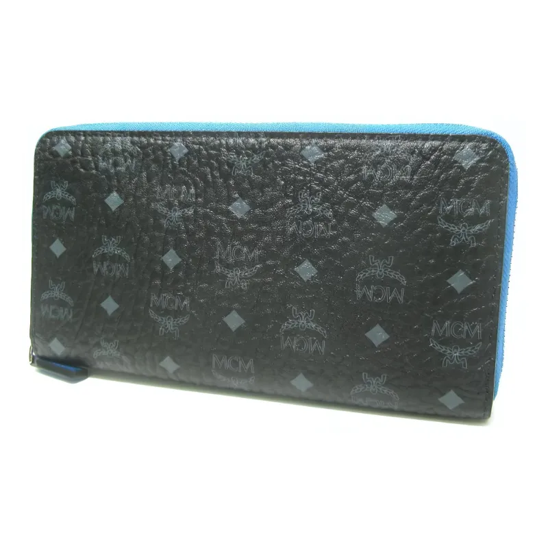 MCM Wallet Visetos Blue Zip Tape Large Black-2