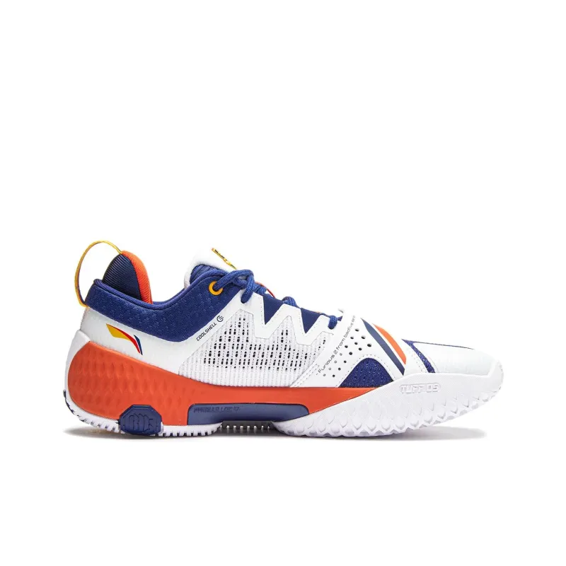 LiNing Rage 2 Cushioned Wear Resistant Supportive Lightweight Rebound Low Top Basketball Shoes Men's White Blue Orange-1