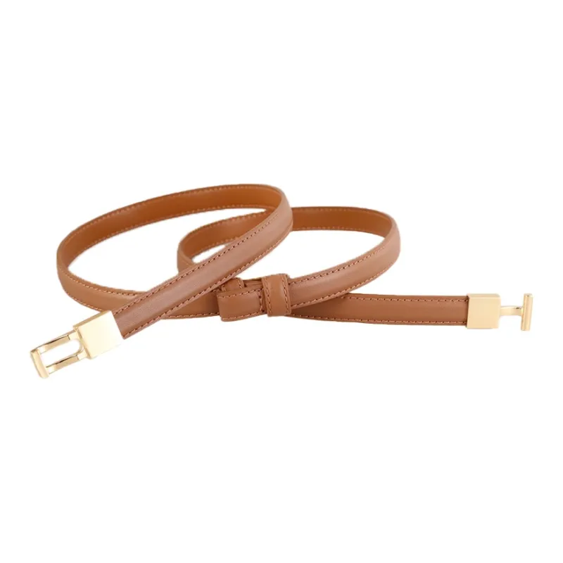 AAJF Genuine Leather Slim Waist Skirt Minimalist Style Versatile Cinched Waist Leather Belts Women's Width  1.5cm-1