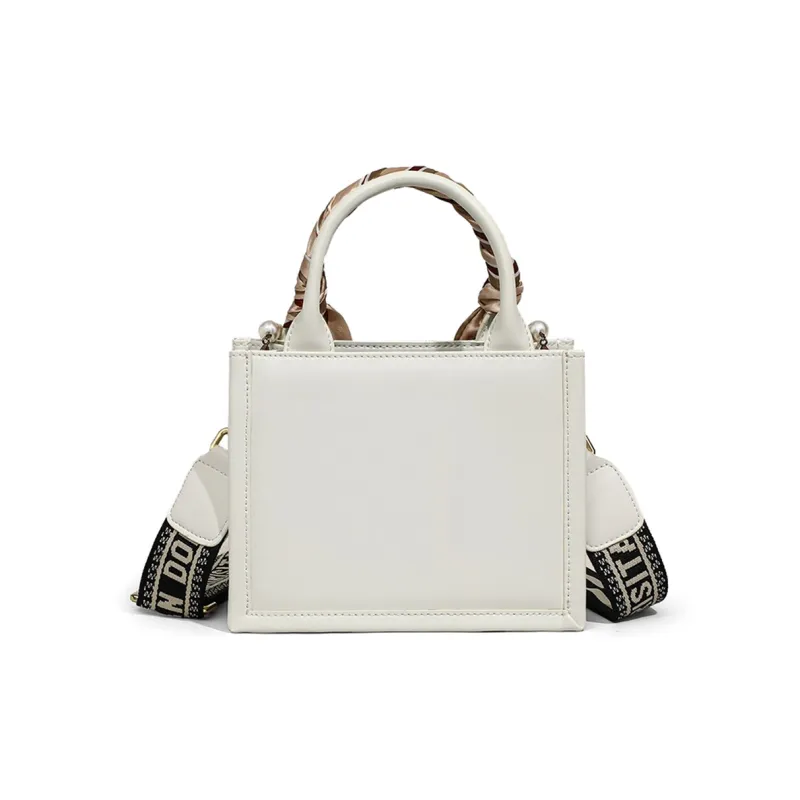 COMELY Cow Leather Patchwork Synthetic Leather Handbag Crossbody Bag Tote Shopping Bag Small Size Women's White-3