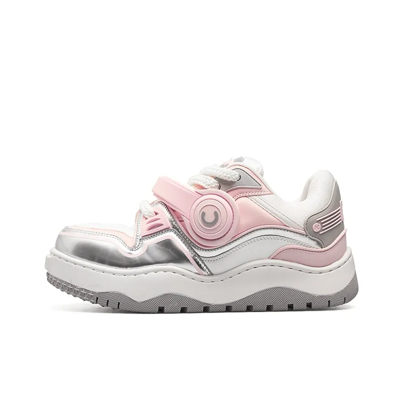 Cat&Sofa Headphone Series Anti Slip Wear Resistant Low Top Skateboard Shoes Unisex Silver Pink-1