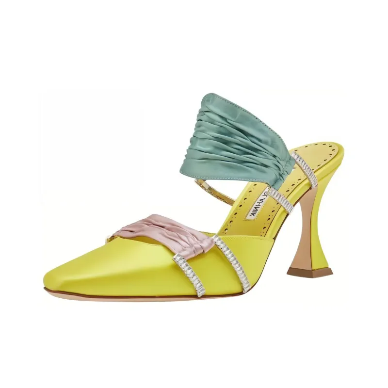 MANOLO BLAHNIK Slip Resistant Closed Toe Slippers Women's Yellow-2