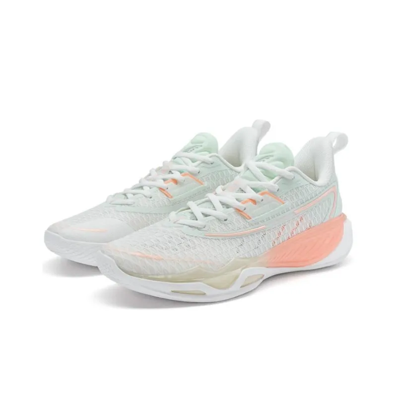 XTEP Feather Light 5 Cushioned Slip Resistant Low Top Basketball Shoes Men's White Green Pink-2