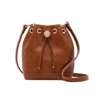 FION Cow Leather Bucket Bags Crossbody Bag Shoulder Bag Women's Black/Light Gray/Coffee