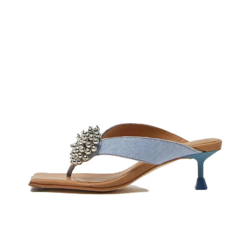 MIISTA Slip-Resistant Flip Flops Women's Blue-0