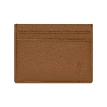 SAINT LAURENT CASSANDRE Calfskin Patchwork Leather Card Holder Men's Fox Gray