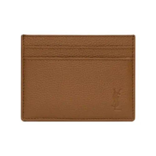SAINT LAURENT CASSANDRE Calfskin Patchwork Leather Card Holder Men's Fox Gray