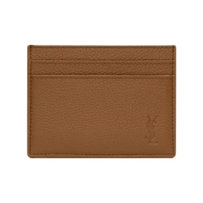 SAINT LAURENT CASSANDRE Calfskin Grain Leather Card Holder Men's Fox Gray-0