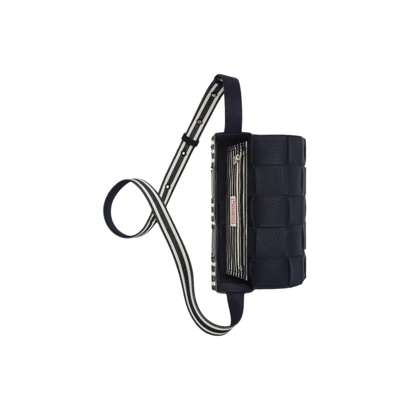 Bottega Veneta Cotton Shoulder Bag Crossbody Bag Medium Size Men's Marine Blue White And Black-4