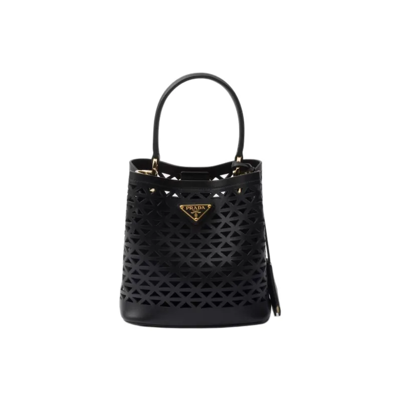 PRADA Panier Leather Shoulder Bag Crossbody Bag Handbag Mini Women's Black-0