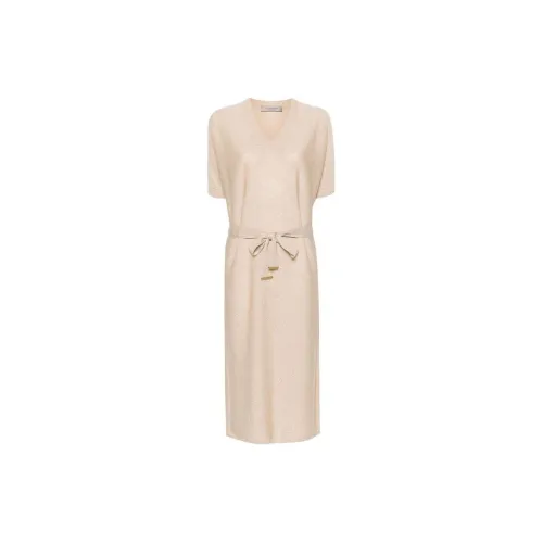 D.Exterior Short-Sleeved Dresses Women's Beige