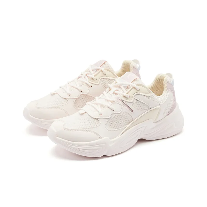 QIAODAN Lightweight Rebound Low Top Casual Shoes Women's Hydrogen Pink Vanilla Yellow-2